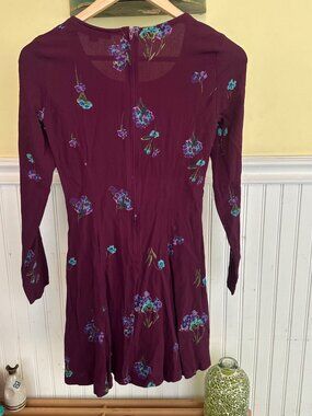 Betsey Johnson Vintage 90s Small Floral Plum Long Sleeve Dress With Tie Front S